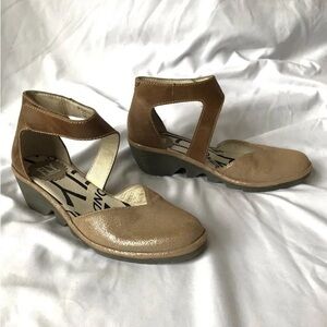 Fly London Tan Cutout Ankle Strap Heeled Sandal